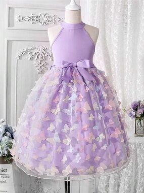 (A5) SHEIN Glamorique Kids Butterfly Applique Halter Dress - 8Y Purple - NO BELT